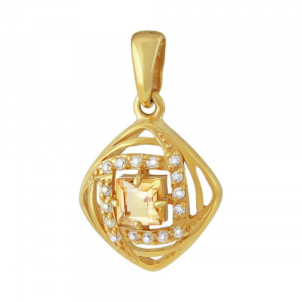 Серебряная подвеска с цитрином  фианитом и золотым покрытием № 135893