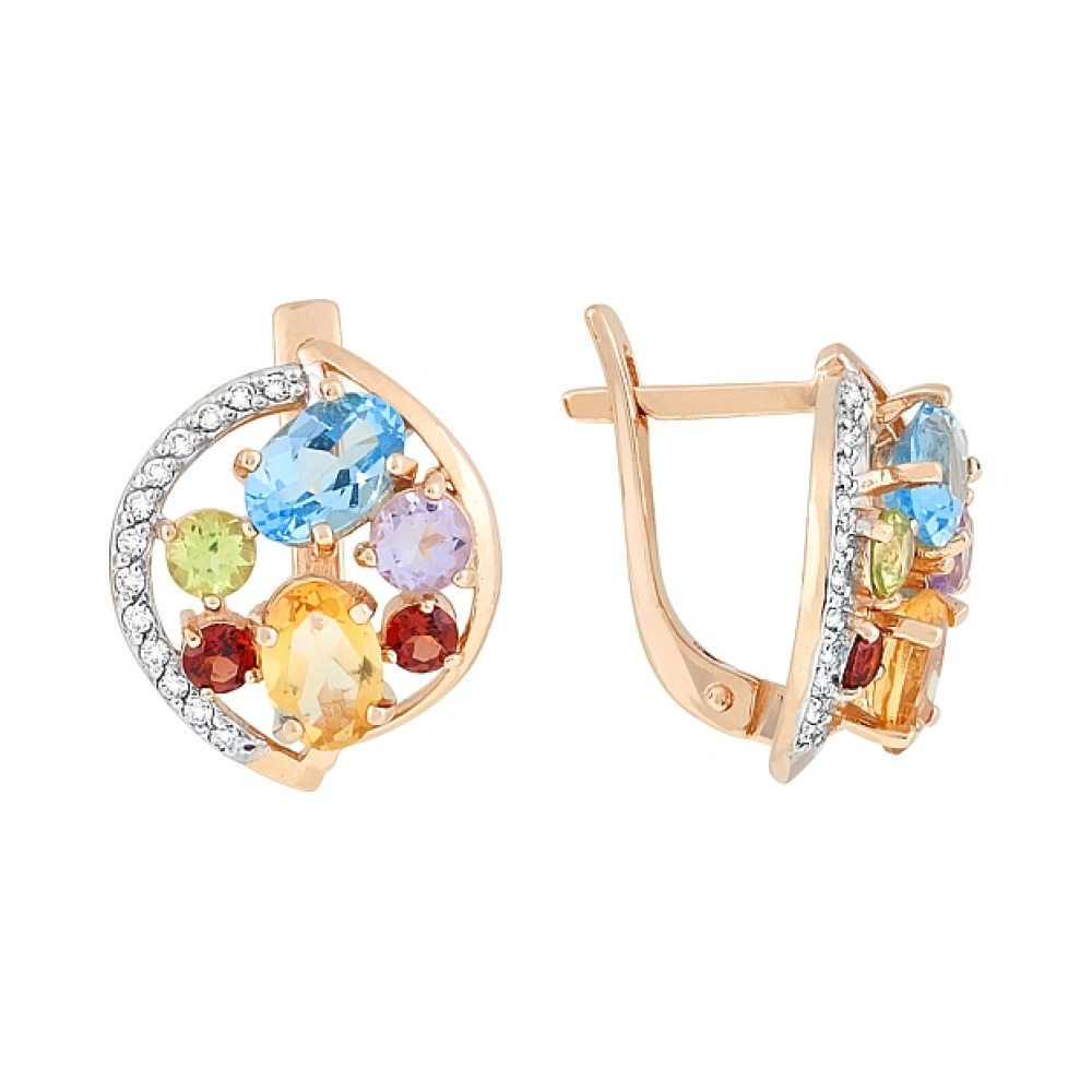 Золотые серьги с полудрагоценными  вставками и фианитом № 113029