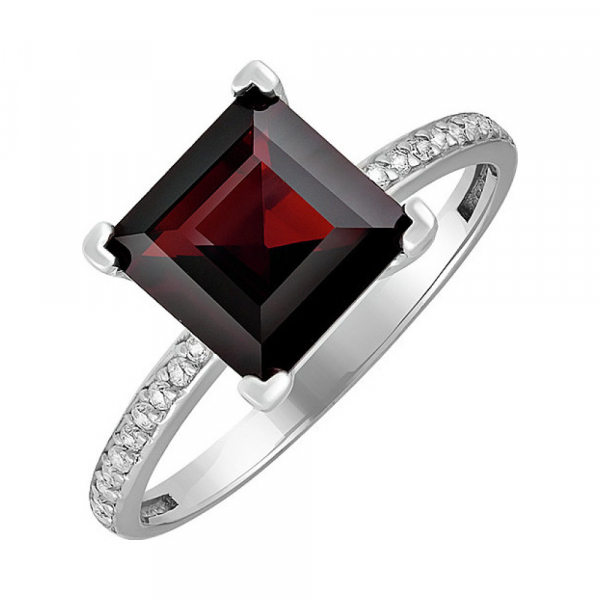 Серебряное кольцо с гранатом и фианитом № 134019