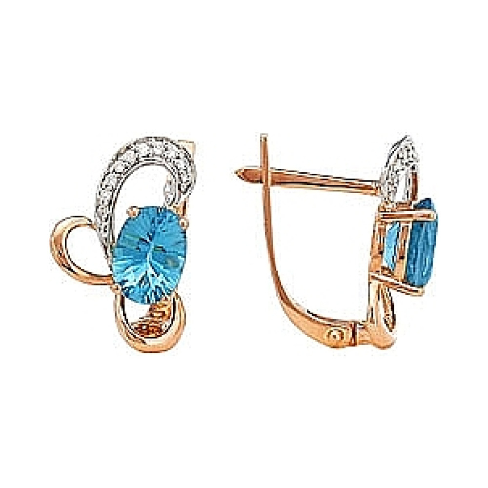 Золотые серьги с бриллиантом и топазом № 82376