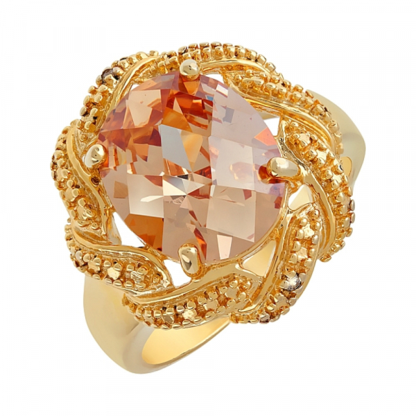 Серебряное кольцо с фианитом и золотым покрытием № 68418