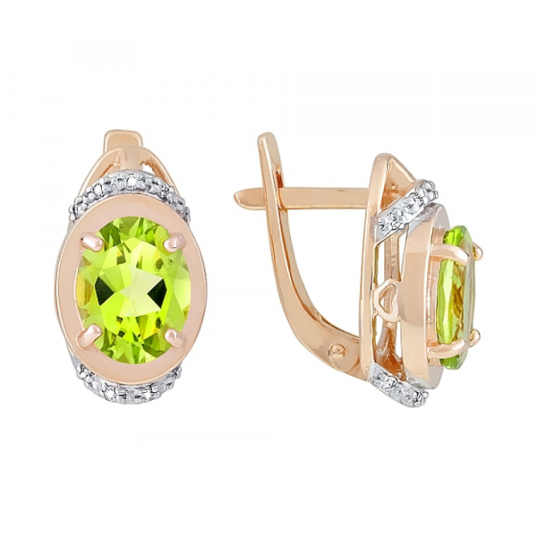 Золотые серьги с хризолитом и фианитом № 115194