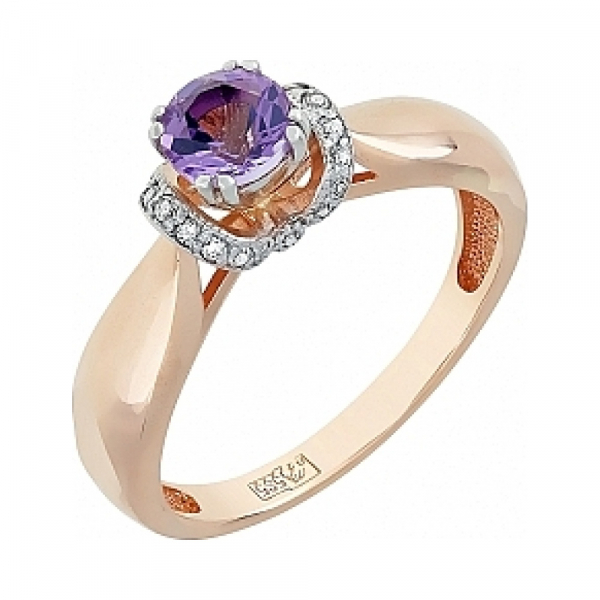 Золотое кольцо с аметистом и фианитом № 114854