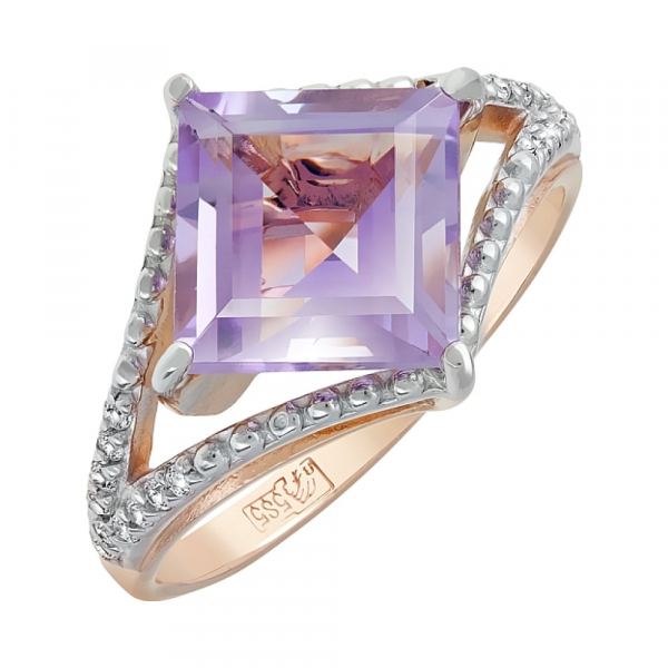 Золотое кольцо с аметистом и фианитом № 118224