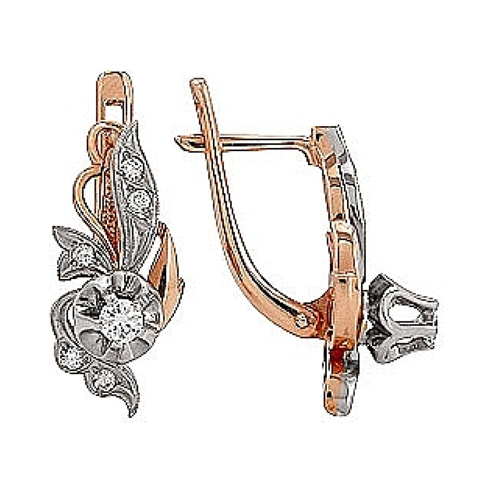 Золотые серьги с бриллиантом № 4581