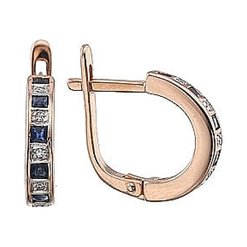 Золотые серьги с бриллиантом и сапфиром № 6930