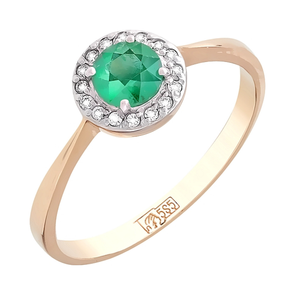Золотое кольцо с бриллиантом и изумрудом № 102794