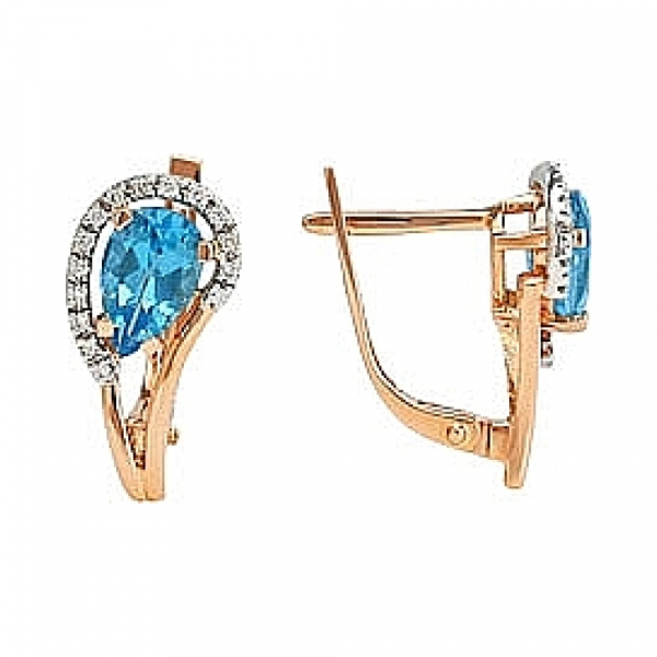 Золотые серьги с бриллиантом и топазом № 82331