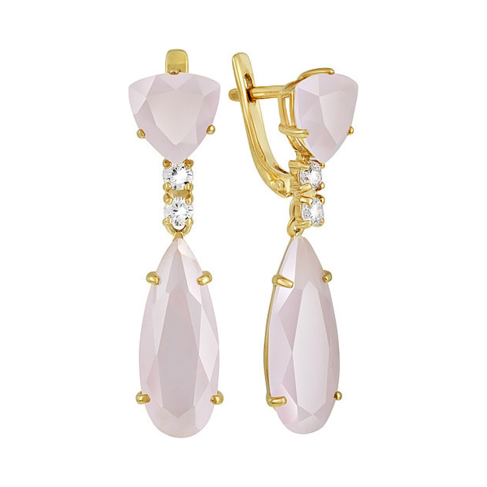 Серебряные серьги с алпанитом , фианитом и золотым покрытием № 132487