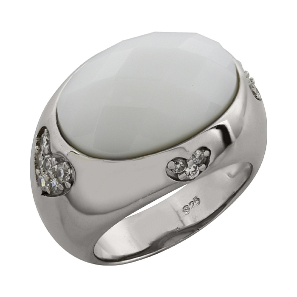 Серебряное кольцо с фиан. и имитац.оникса № 82974