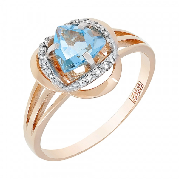 Золотое кольцо с топазом и фианитом № 117548