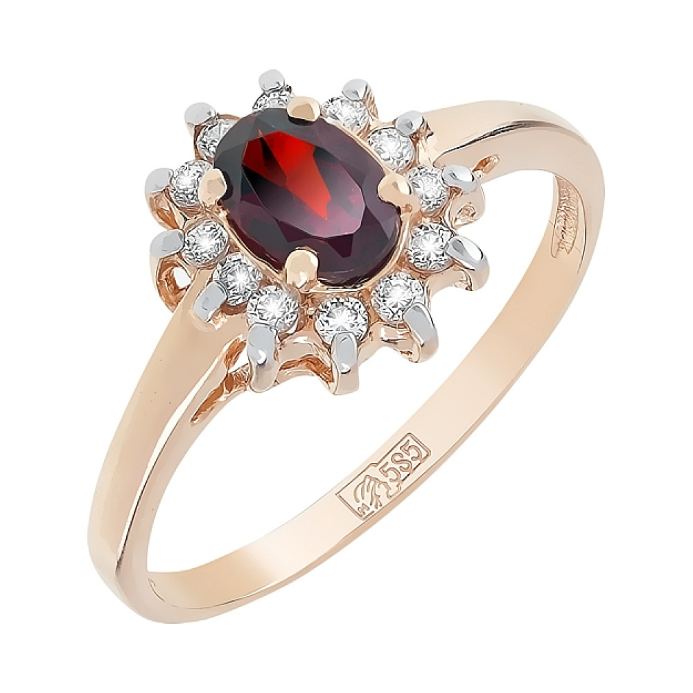 Золотое кольцо с гранатом и фианитом № 7627