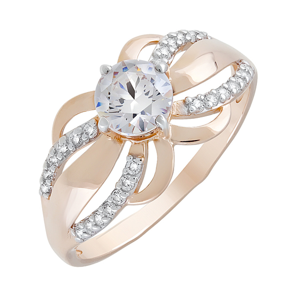 Золотое кольцо с кристаллом swarovski № 127445
