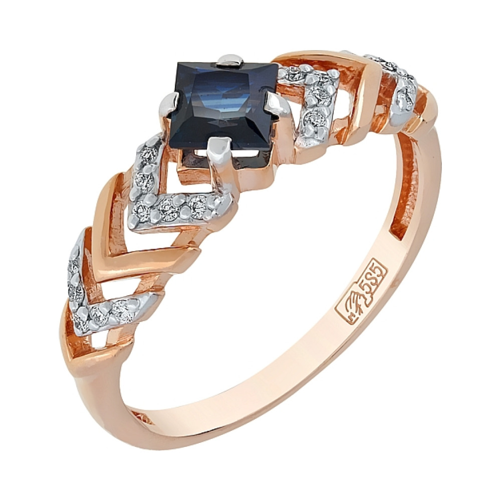 Золотое кольцо с бриллиантом и сапфиром № 114632