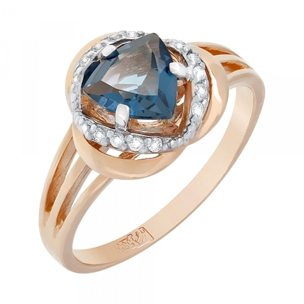 Золотое кольцо с топазом и фианитом № 118602