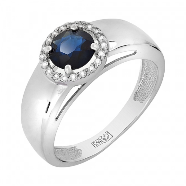 Золотое кольцо с бриллиантом и сапфиром № 105728