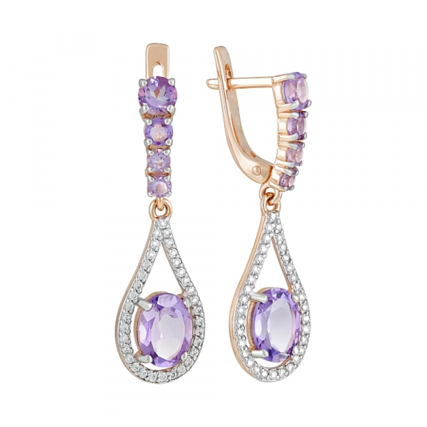 Золотые серьги с аметистом и фианитом № 120812