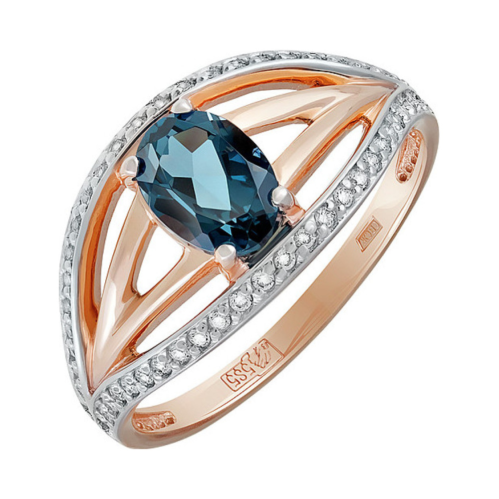 Золотое кольцо с топазом и фианитом № 134889