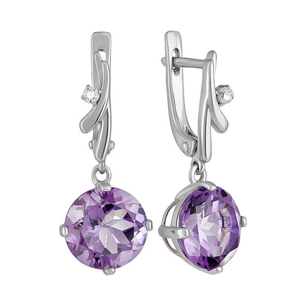 Серебряные серьги с аметистом и фианитом № 133134