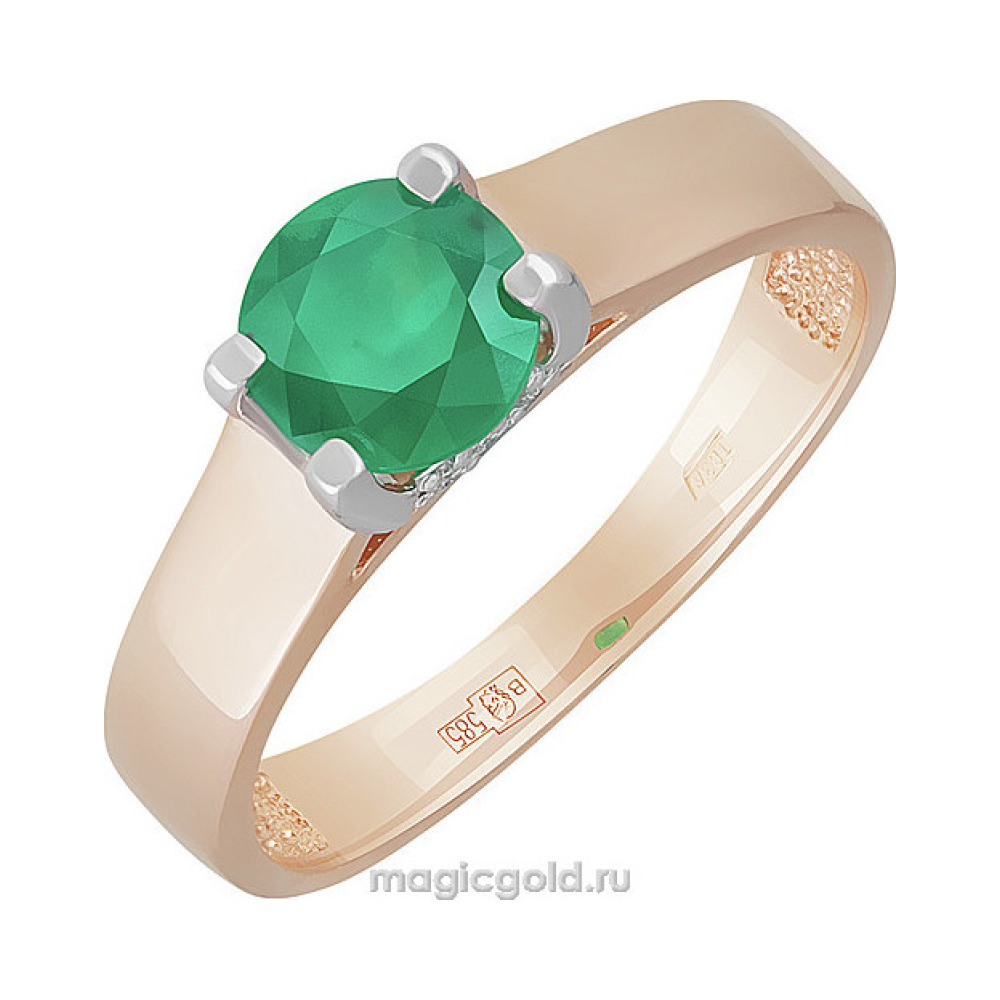 Золотое кольцо с бриллиантом и изумрудом № 140333