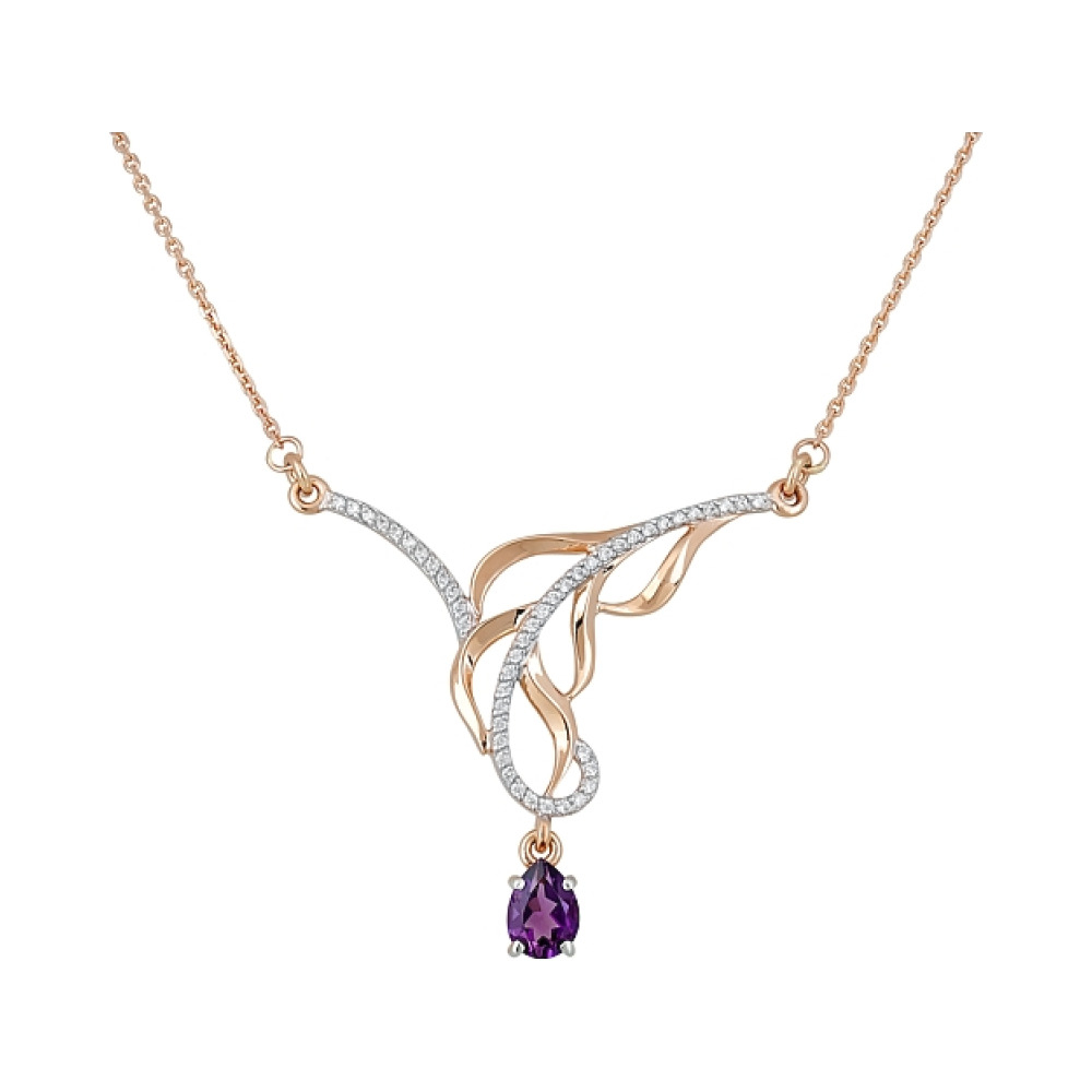Золотое колье с аметистом и фианитом № 119731