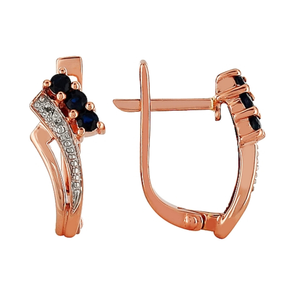 Золотые серьги с бриллиантом и сапфиром № 35991