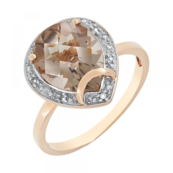 Золотое кольцо с бриллиантом и раухтопазом № 34213