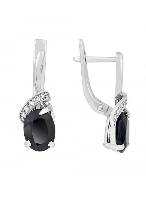 Золотые серьги с бриллиантом и чёрным сапфиром № 83259