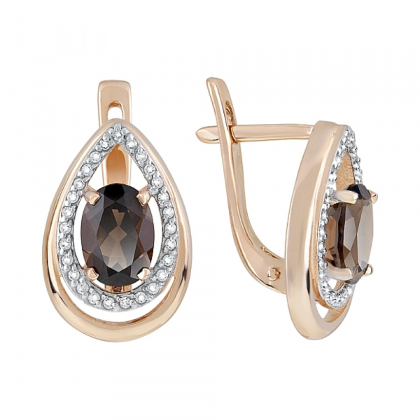 Золотые серьги с раухтопазом и фианитом № 119314