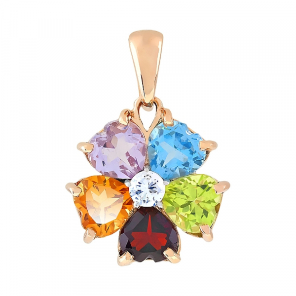 Золотая подвеска с полудрагоценными вставками и фианитом № 112618