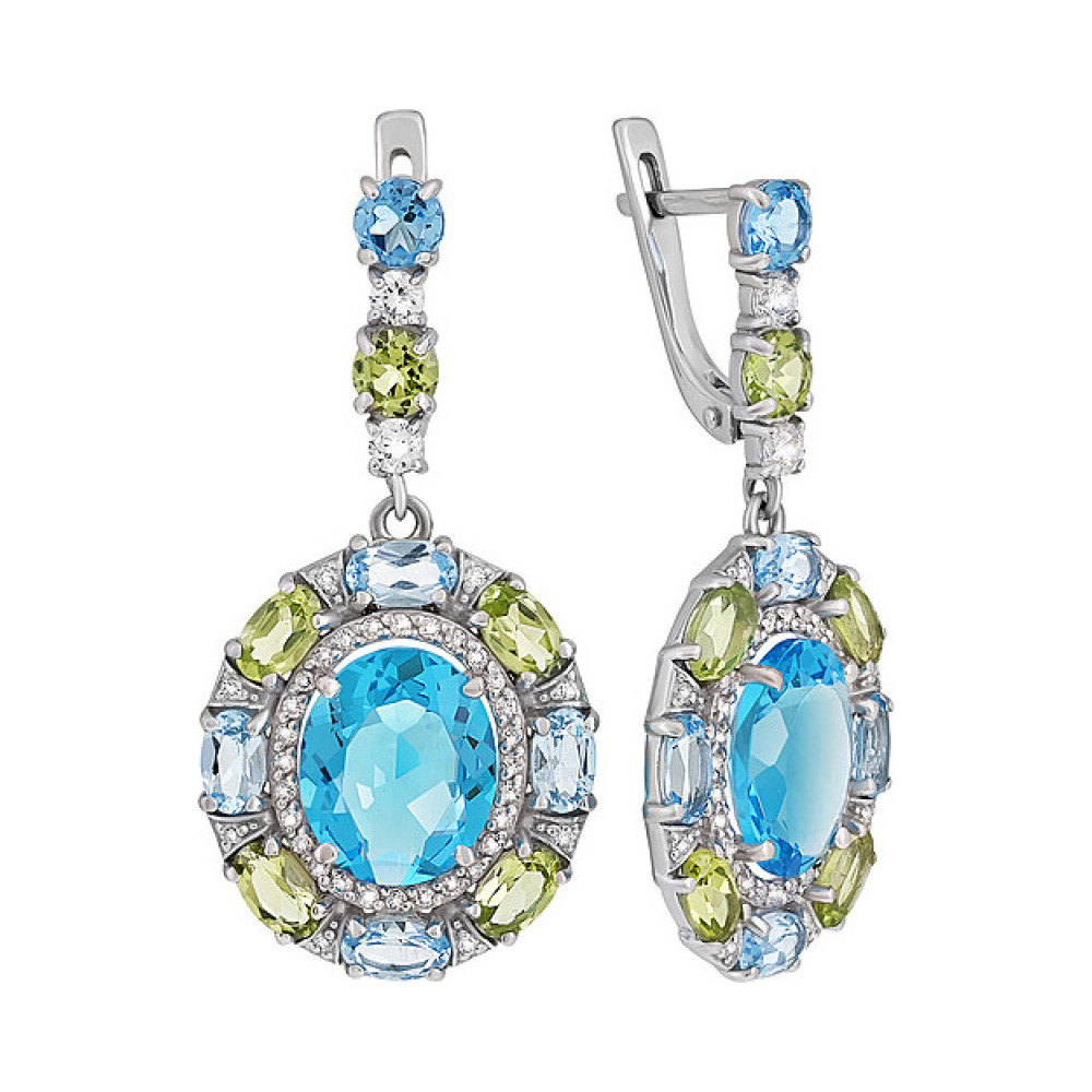 Серебряные серьги с полудрагоценными вставками, алпанитом и фианитом № 133401