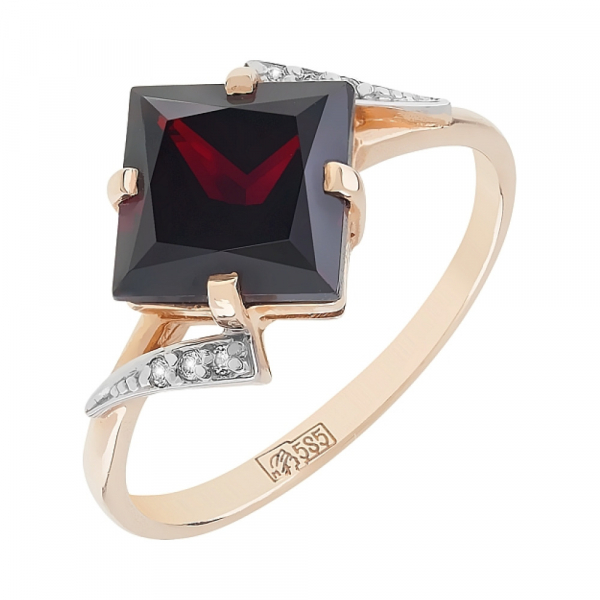 Золотое кольцо с гранатом и фианитом № 83522