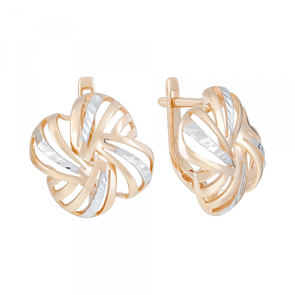 Золотые серьги без камня с алмазкой № 129187