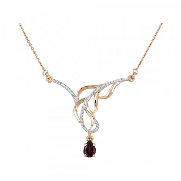 Золотое колье с гранатом и фианитом № 119730