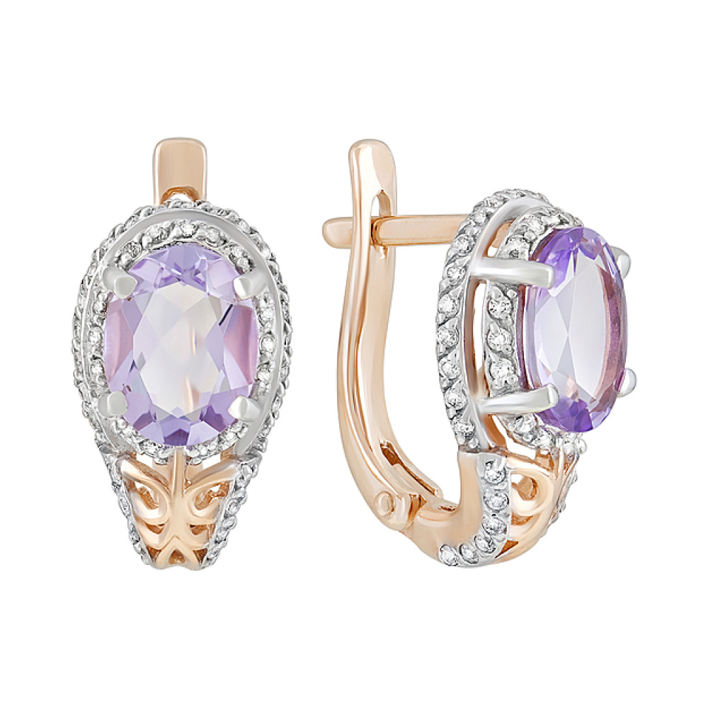 Золотые серьги с аметистом и фианитом № 124090