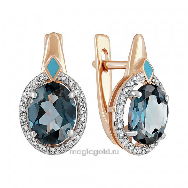 Золотые серьги с топазом и фианитом № 139486