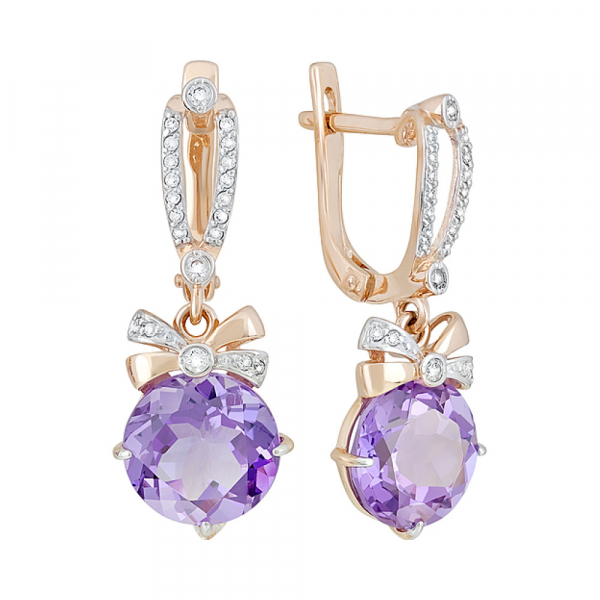 Золотые серьги с аметистом и фианитом № 126972
