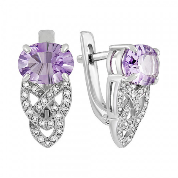 Серебряные серьги с аметистом и фианитом № 133077