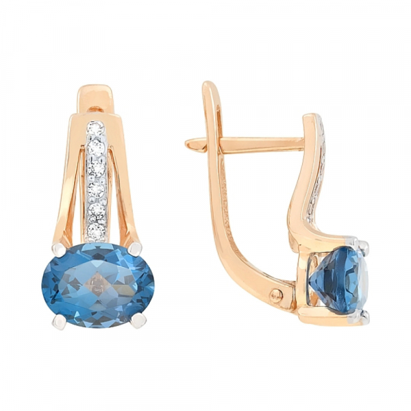 Золотые серьги с топазом и фианитом № 111236
