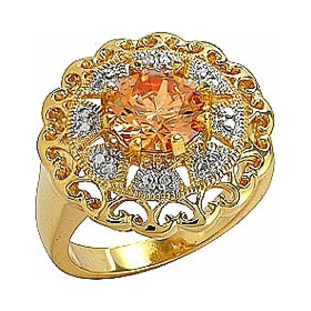 Серебряное кольцо с фианитом и золотым покрытием № 75130