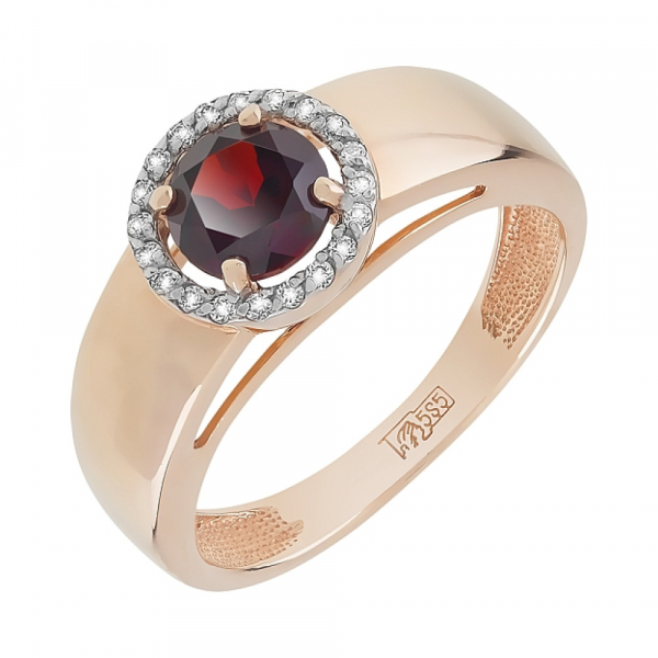 Золотое кольцо с гранатом и фианитом № 103561