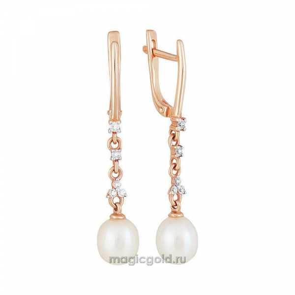 Золотые серьги с жемчугом и фианитом № 162389