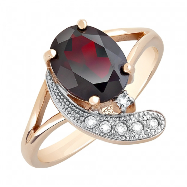 Золотое кольцо с гранатом и фианитом № 36255