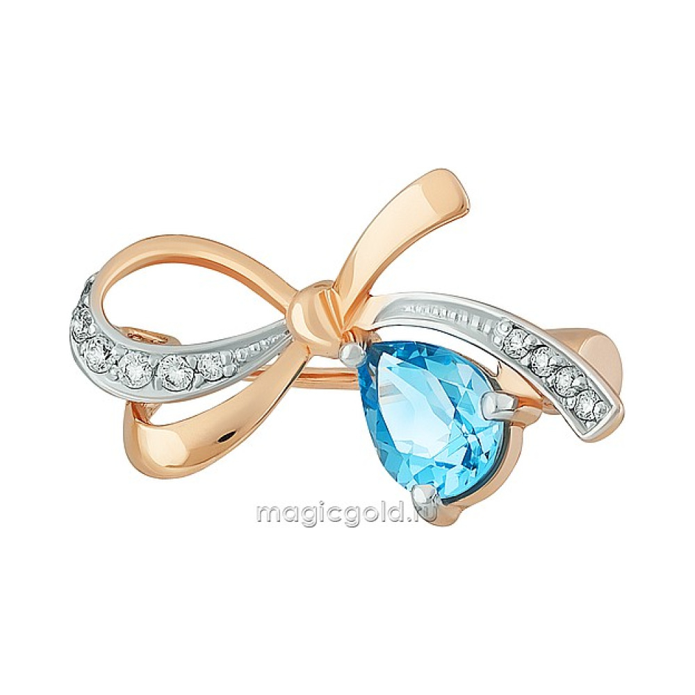 Золотая брошь с топазом и фианитом № 164165