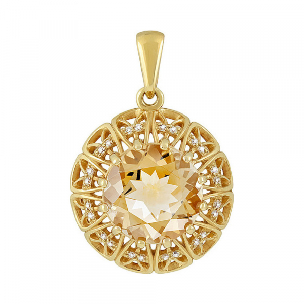 Серебряная подвеска с цитрином  фианитом и золотым покрытием № 133962