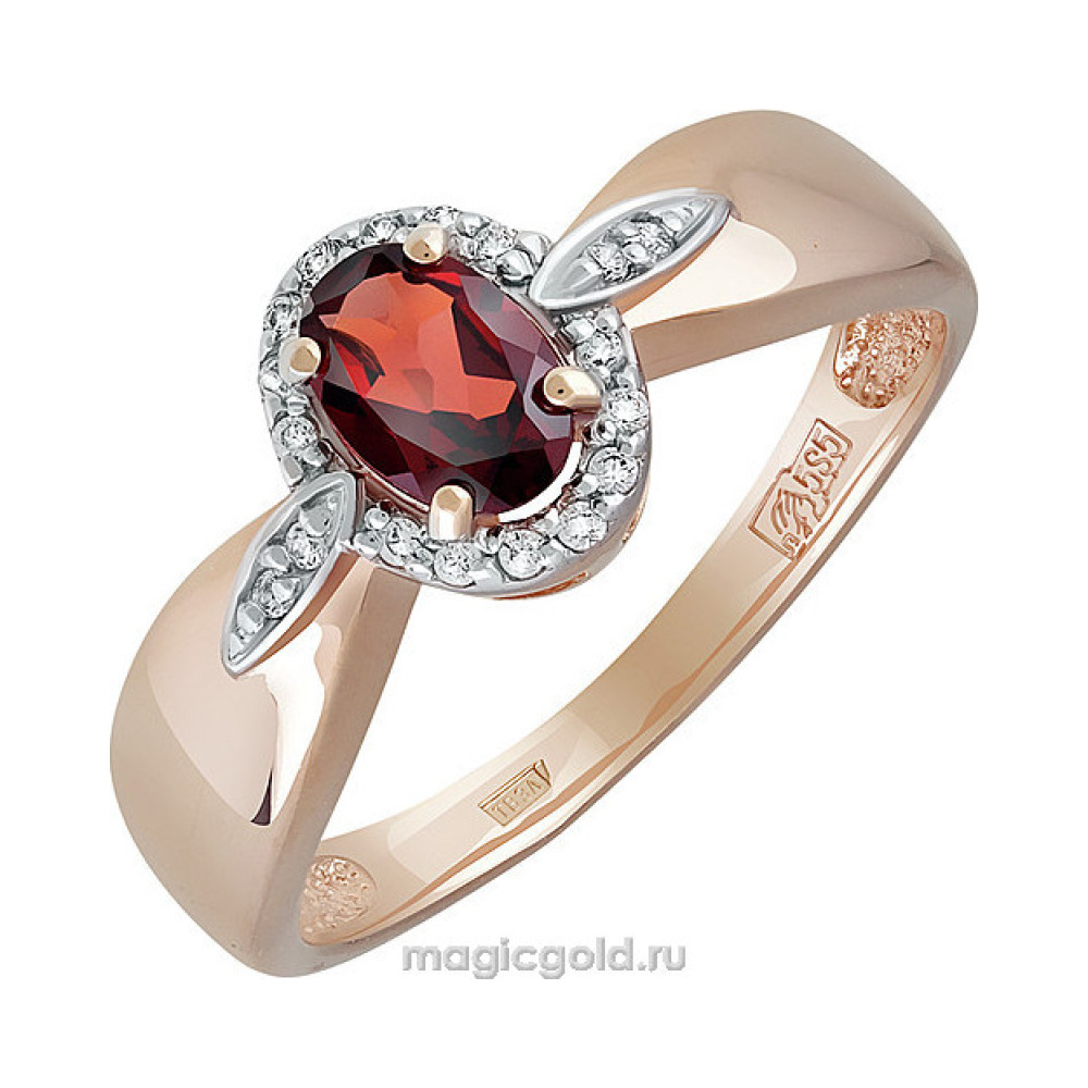Золотое кольцо с гранатом и фианитом № 142088
