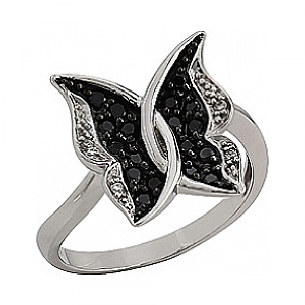 Золотое кольцо с чёрным и белым бриллиантами № 76333