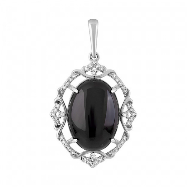 Серебряная подвеска с черным ониксом и фианитом № 128089