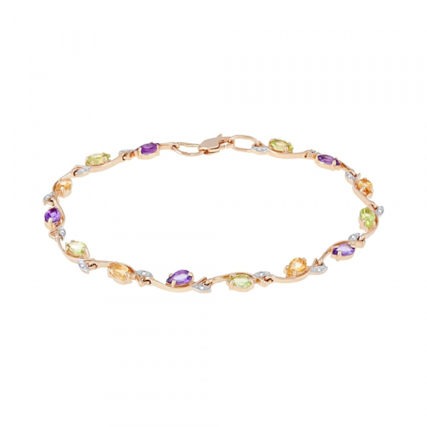 Золотой браслет с полудрагоценными вставками и фианитом № 116803