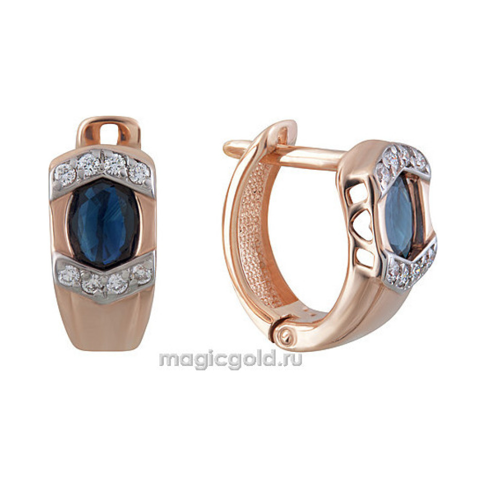 Золотые серьги с бриллиантом и сапфиром № 158857